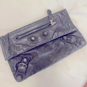 Grey leather clutch